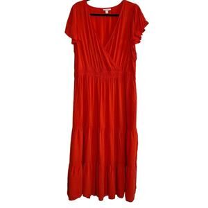 Knox Rose Orange Boho Maxi Dress Flutter Sleeve Women's Sz XL